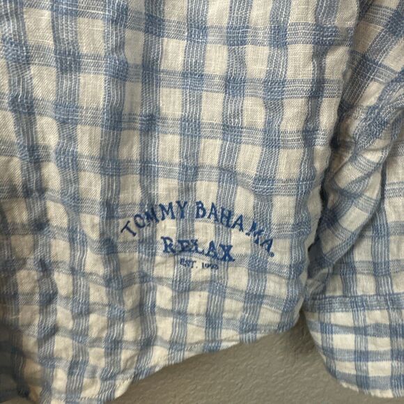 Tommy Bahama Mens Button Up Long Sleeve Shirt Large Blue White Check 100% Linen - Picture 4 of 8